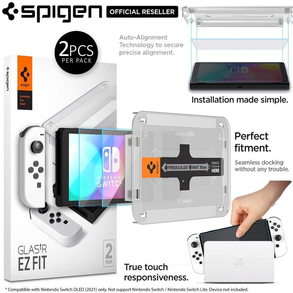 Spigen Tempered Glass Screen Protector [GlasTR EZ FIT] designed for  Nintendo Switch (OLED model) - 2 Pack