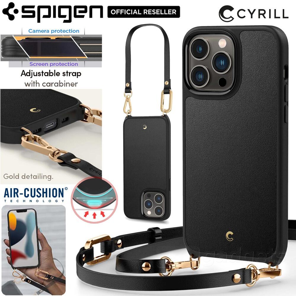 Cyrill Classic Charm Mag Compatible with iPhone 14 Pro Case MagSafe (2022), iPhone 14 Pro Case with Strap for Women [Premium Vegan Leather] - Black